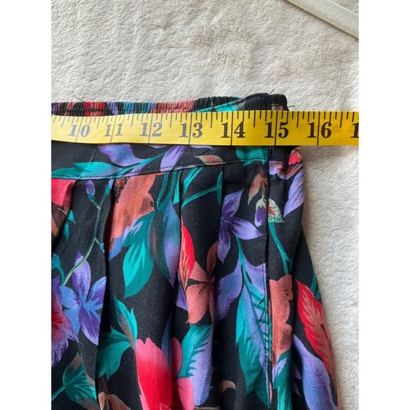 Vintage Sag Harbor Womens Sz Medium Midi Skirt Dark Floral Pull-on A-Line Colorf - Picture 4 of 8